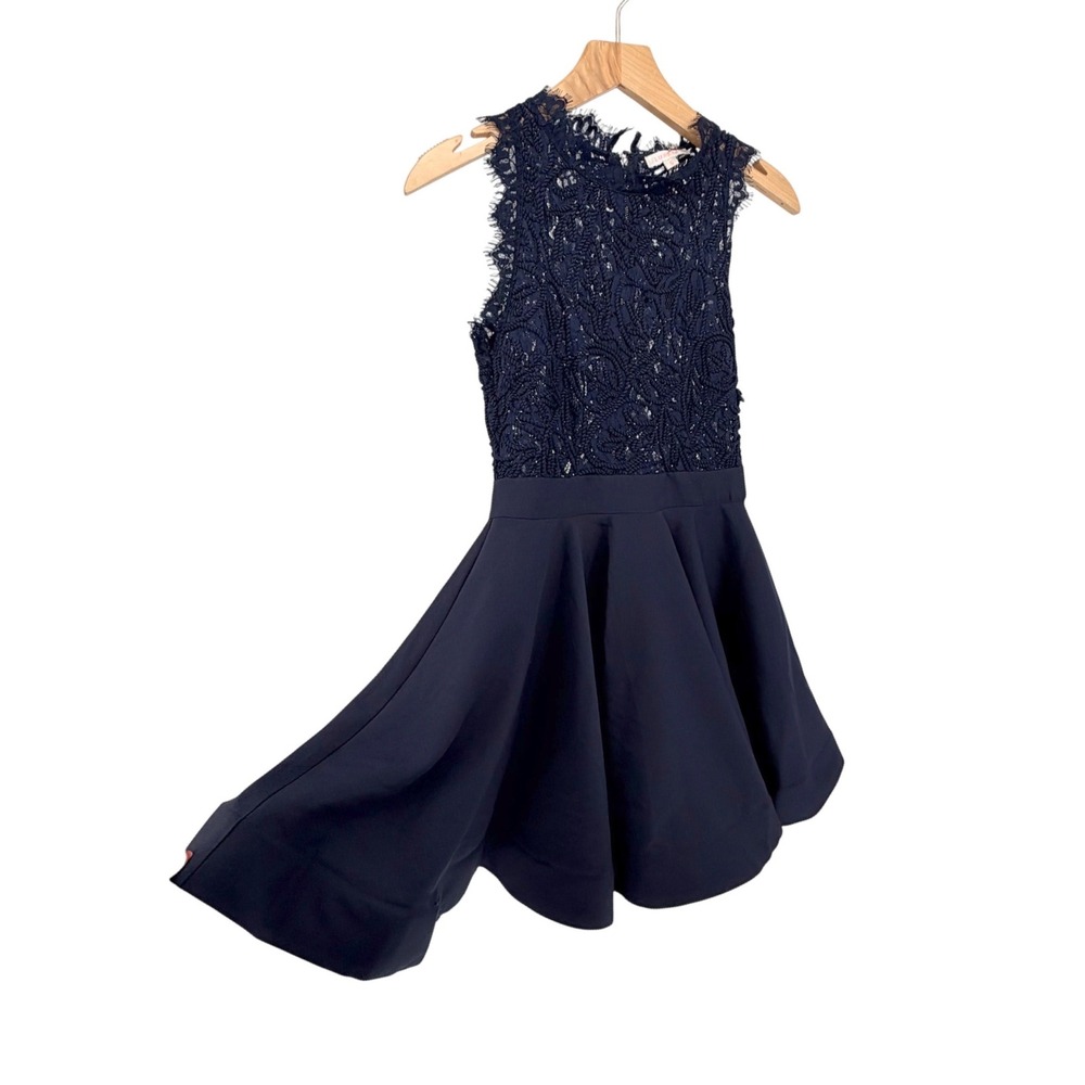 Luxxel Dress Small Navy Blue Lace Bodice Sleeveless Fit & Flare Mini LD1672